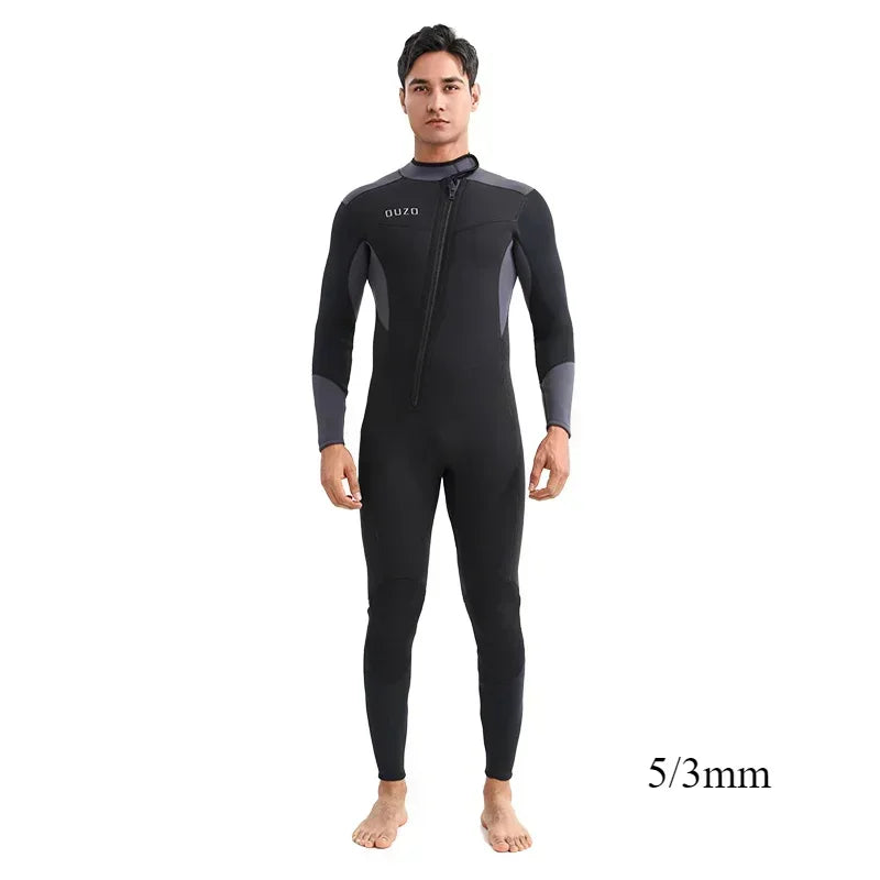 Titanium Coating Wetsuit Men Neoprene 5/3mm Jumpsuit Scuba Diving Suit Plush Lining Dive Winter