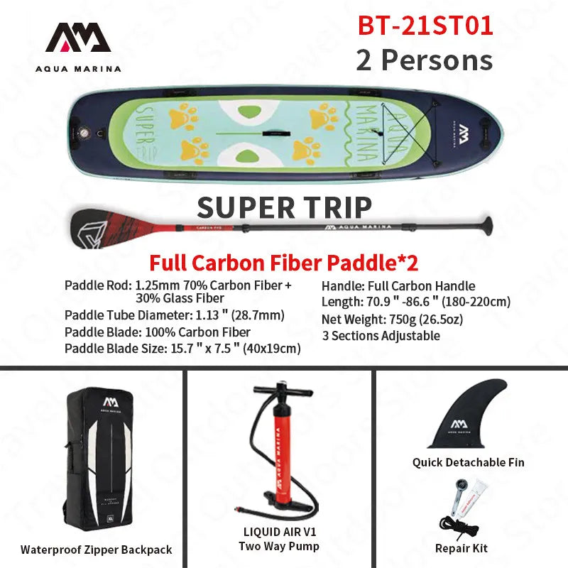 AQUA MARINA SUPER-TRIP Inflatable SUP Surf Board 4.2m/3.7m Large Size Stand Up Paddle Board Inf