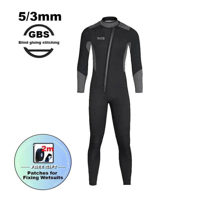 Titanium Coating Wetsuit Men Neoprene 5/3mm Jumpsuit Scuba Diving Suit Plush Lining Dive Winter