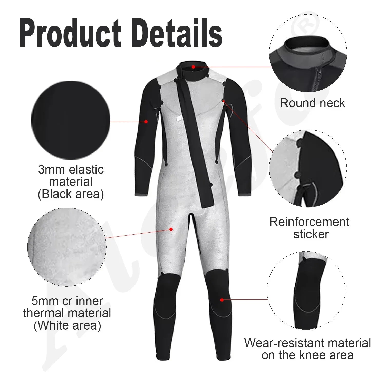 Titanium Coating Wetsuit Men Neoprene 5/3mm Jumpsuit Scuba Diving Suit Plush Lining Dive Winter