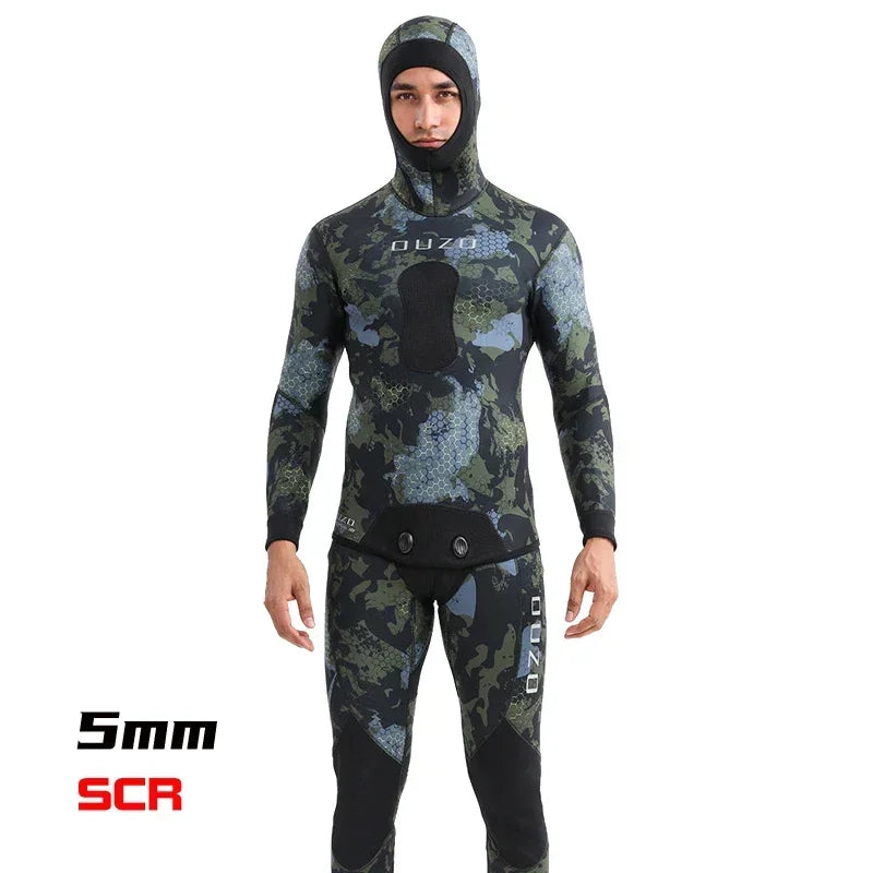 Mens 5MM Hooded Wetsuit neoprene Spearfishing Diving Suit,for hunting,Diving,Winter Swimming Su