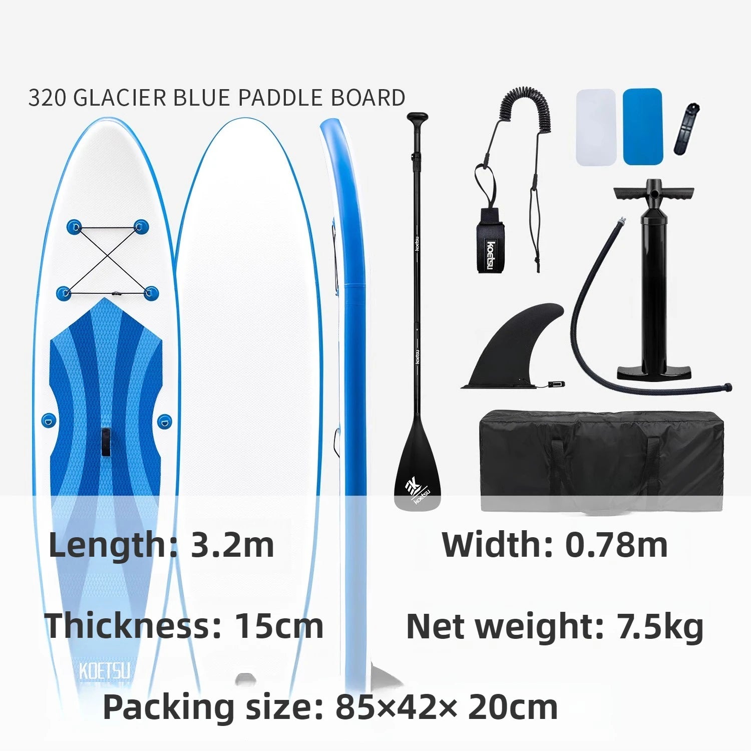 Inflatable Stand Up Paddle Board with 130kg Max Load - 295L Displacement & 10-15 PSI Pressure