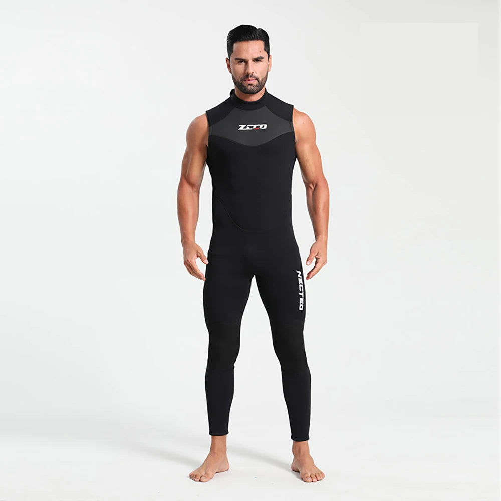 Newest Neoprene Sleeveless Wetsuit 3mm Mens One Piece Wetsuits Ultra Elastic Zipper Diving Suit
