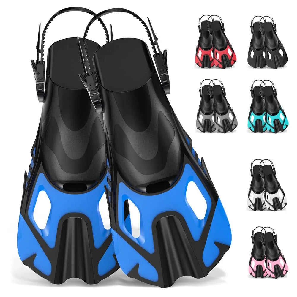 Snorkel Fins Swim Fins Travel Size Short Adjustable for Snorkeling Diving Adult Men Women Unise