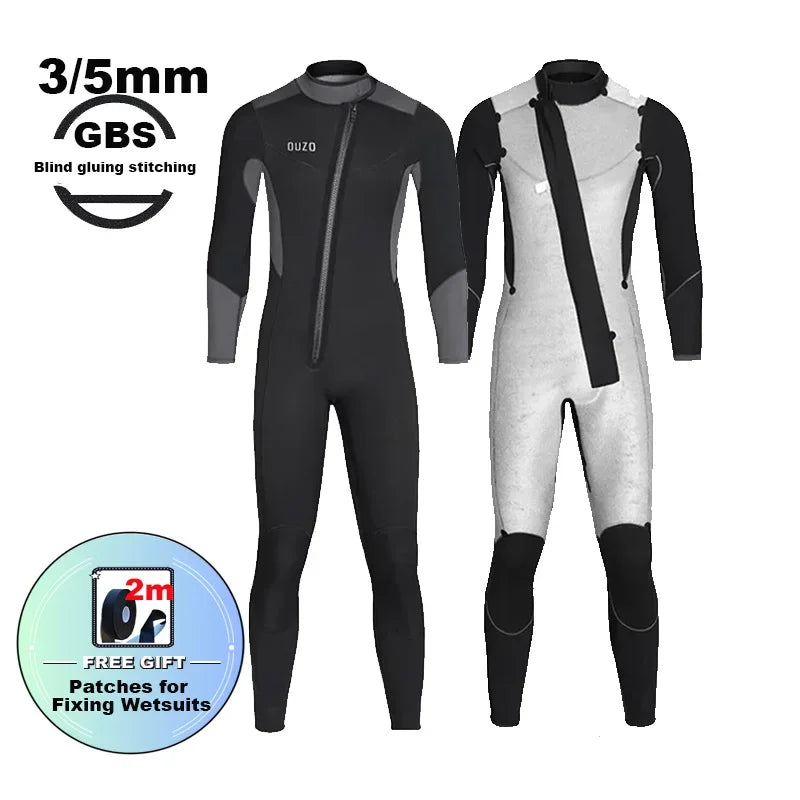 Titanium Coating Wetsuit Men Neoprene 5/3mm Jumpsuit Scuba Diving Suit Plush Lining Dive Winter