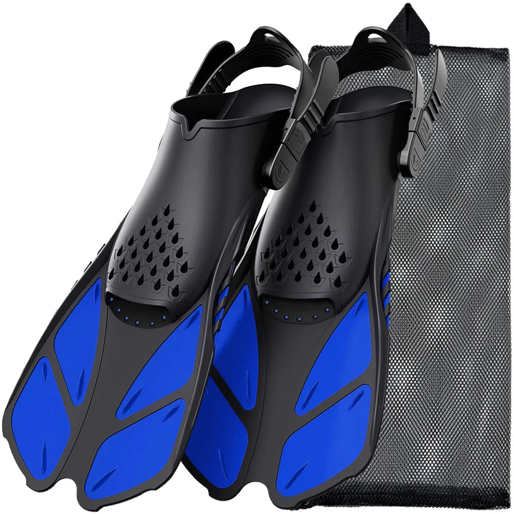 Snorkel Fins Adjustable Buckles Swimming Flippers Short Silicone Scuba Diving Shoes Open Heel T