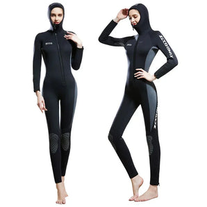 Wetsuit Women 5mm Neoprene diving suit one-Piece Hooded Wetsuits Front Zipper lady Surfing Suit