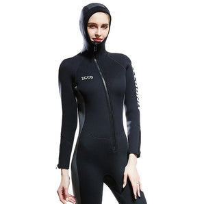Wetsuit Women 5mm Neoprene diving suit one-Piece Hooded Wetsuits Front Zipper lady Surfing Suit